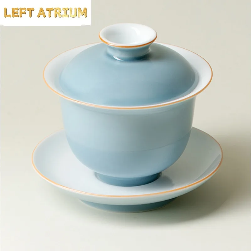 150ml Color Glaze Azure Gaiwan Retro Anti-scald Tea Tureen Household Tea Bowl With Lid Kit Tea Brewing Cover Bowl Cha Ornaments