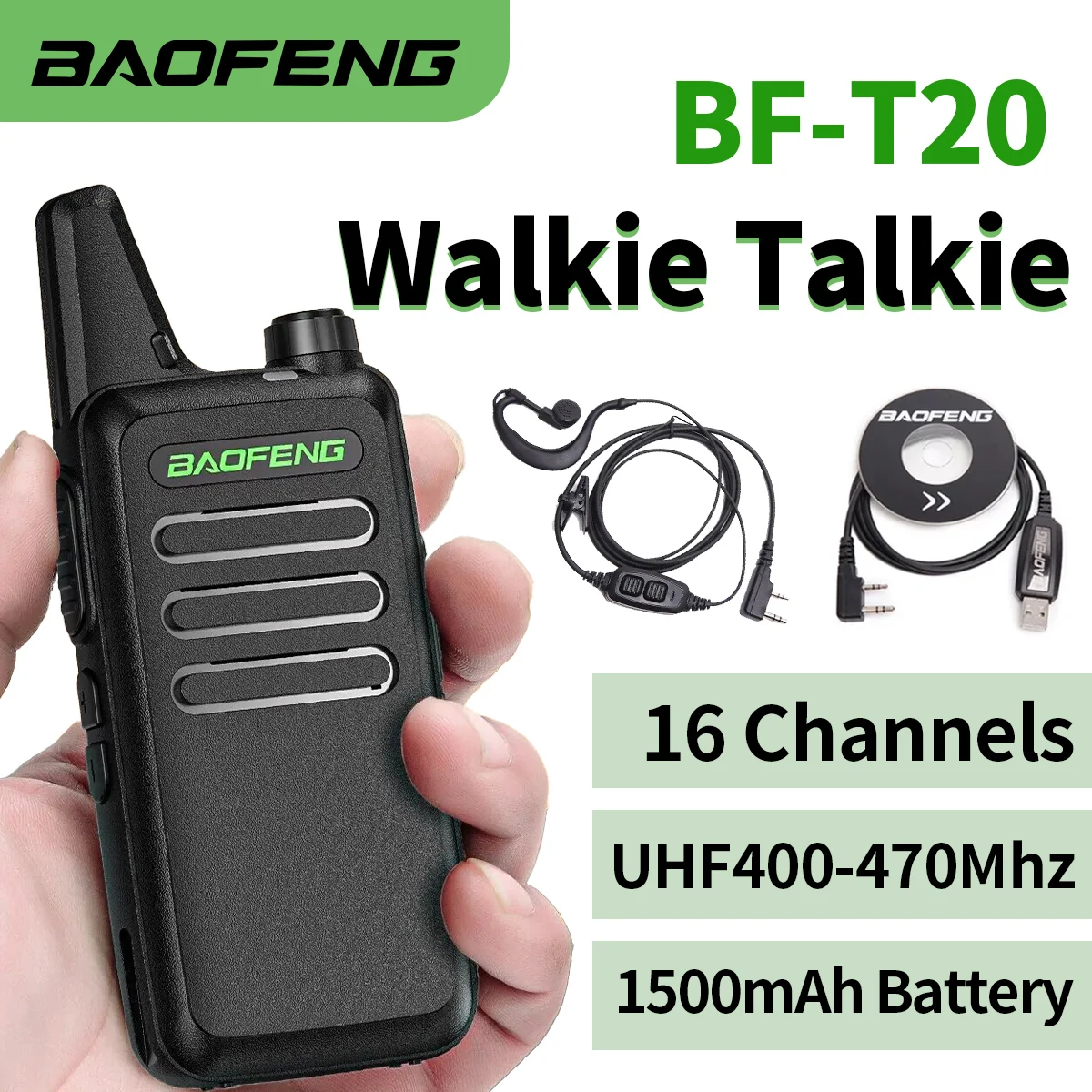 2 STÜCK Mini Walkie Talkie BF-T20 Tragbares Zwei-Wege-Radio mit USB-VOX für UHF 400-470 MHz Kommunikationsradio mit großer Reichweite Image