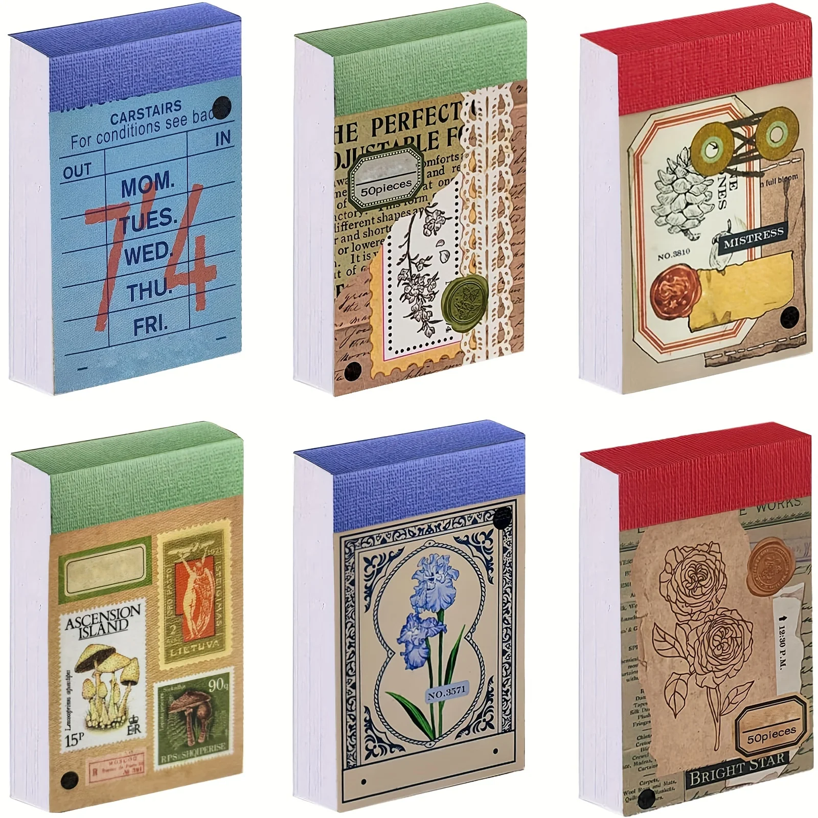 6 Sets 300 Stück Vintage Washi-Papier-Aufkleber, Buch, Schmetterlinge, natürliche Pflanzen, Aufkleber für Collage, Junk Journal, Scrapbooking, Dekor Image