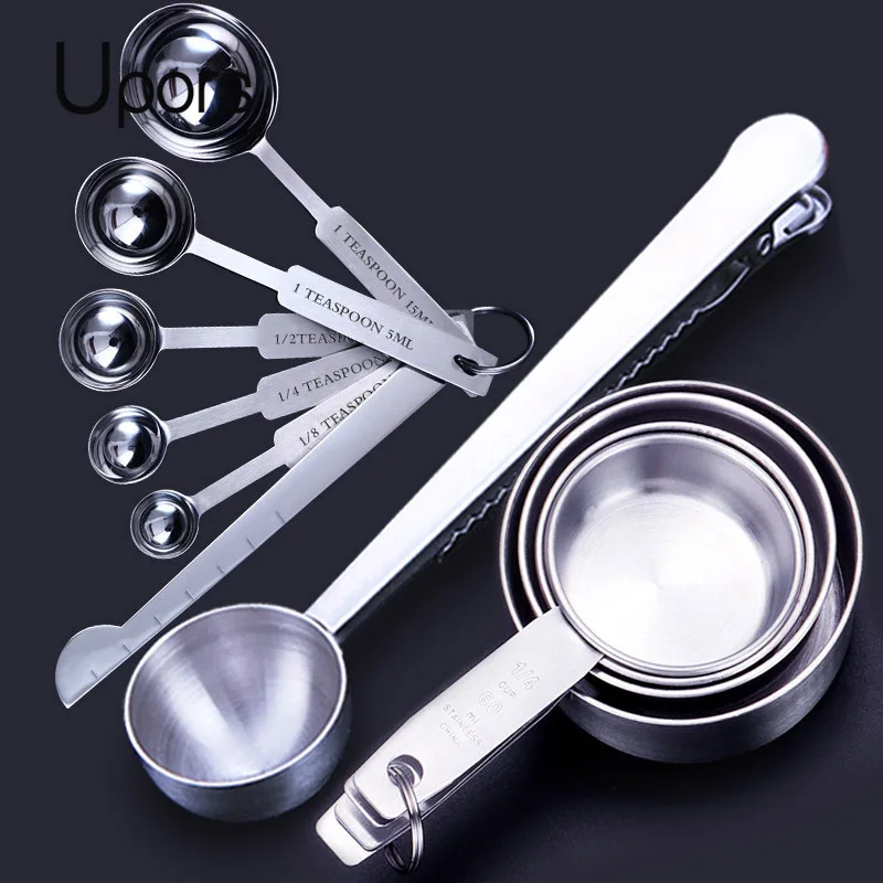 UPORS Messbecher Premium stapelbares Messlöffel-Set für die Küche, Messbecher und Löffel-Set aus Edelstahl Image
