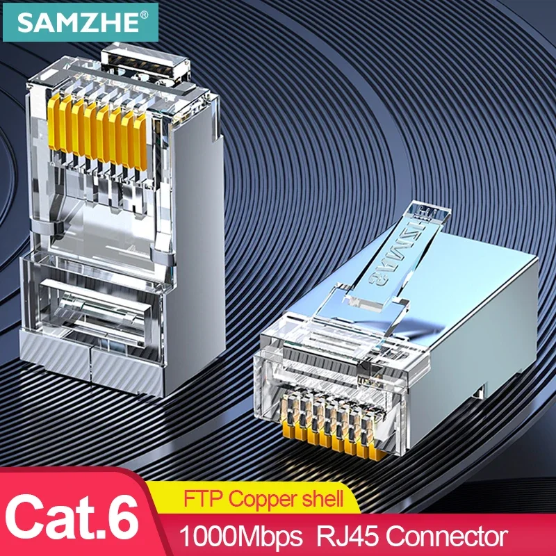 SAMZHE Cat6 RJ45 Stecker 8P8C Modulare Lan Kabel Kopf Plug Cat 6 Crimp Netzwerk RJ 45 für Ethernet Image