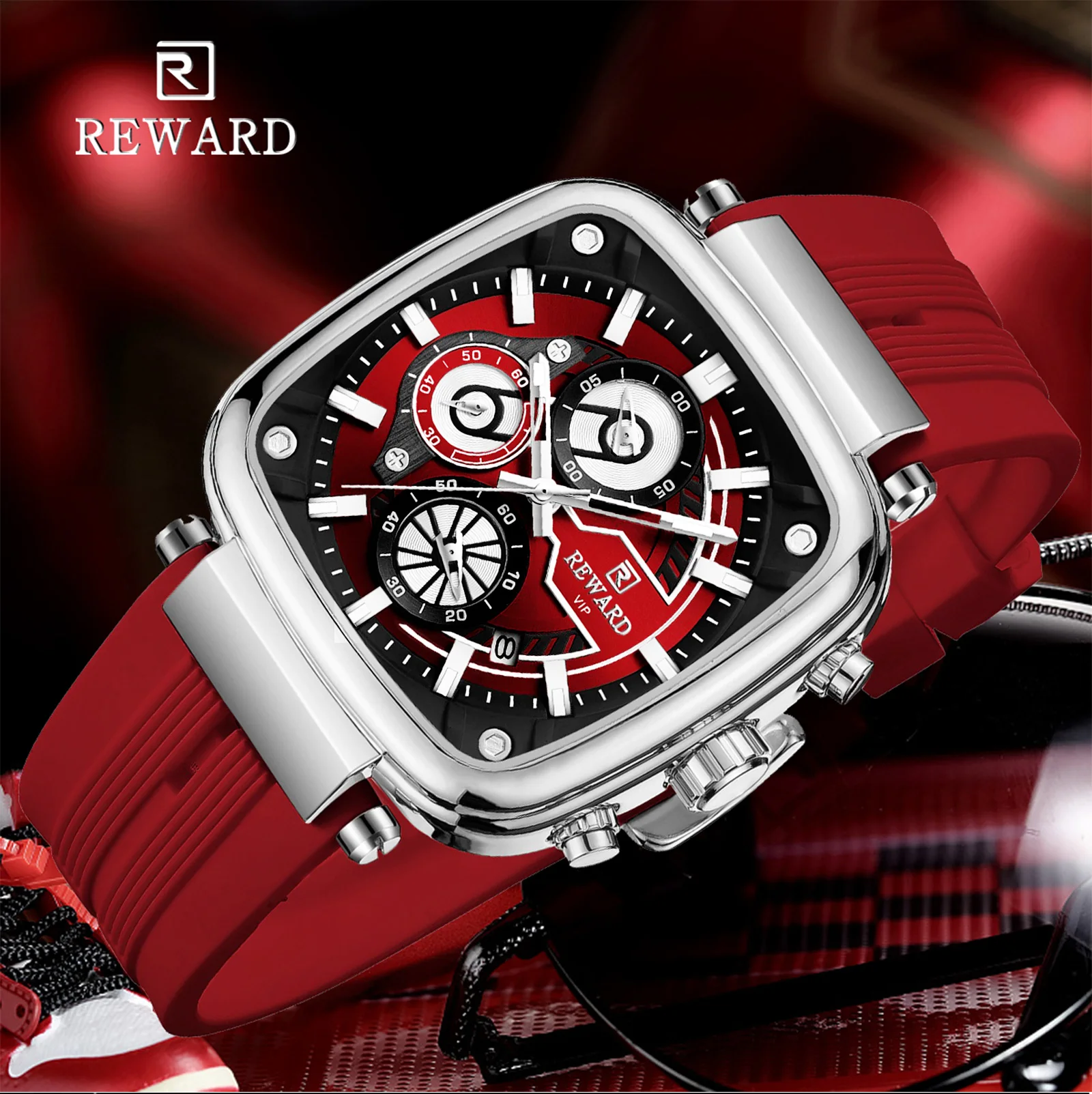 BELOHNUNG Casual Sport Quarz Mann Uhr Top Marke Luxus Rot Uhren Mode Uhr Mann Silikon Armband Image