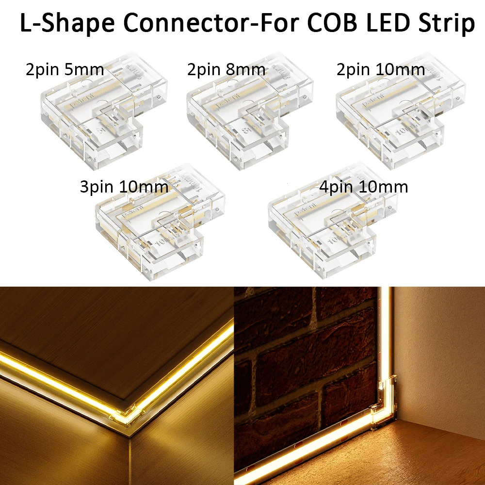 5 Pezzi Connettori a L per Strisce LED COB Senza Soluzione di Continuità 2/3/4 Pin 8/10mm Connettori Angolari per Strisce LED COB CCT RGB IP20 90 Gradi