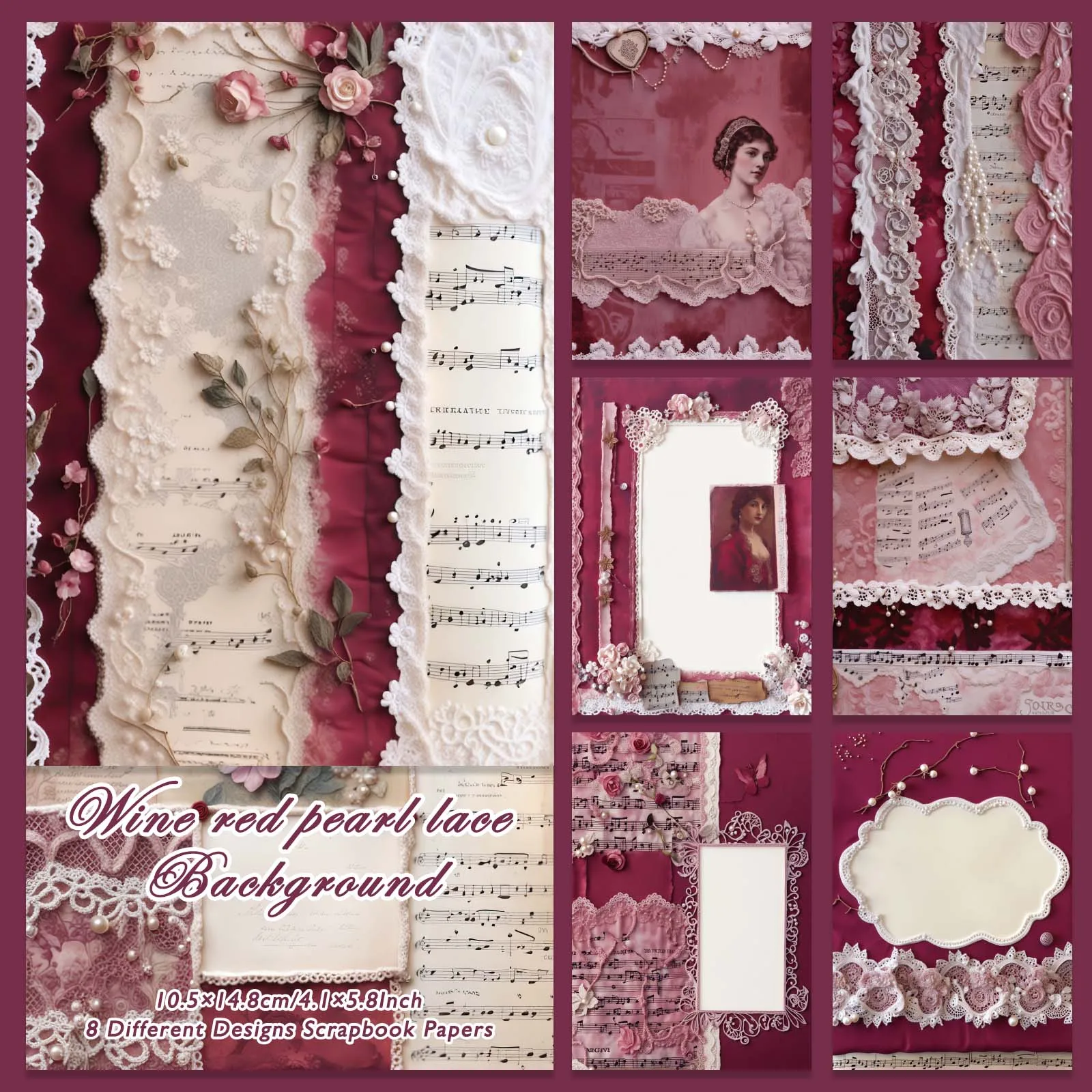 8 Blatt/Packung Vintage Blumenspitze Scrapbook Papier DIY Fotoalbum Collage Journalling Kreatives Briefpapier Material Papier Dekor Image