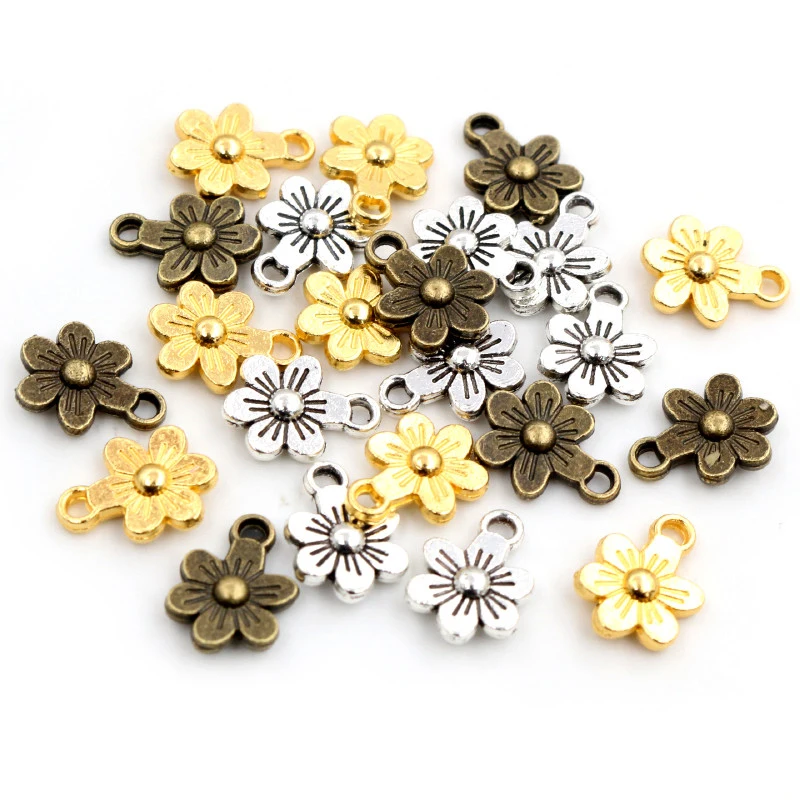 20 Stück Charms doppelseitige Blume 12x9mm Antikherstellung Anhänger passend, Bronze Vintage Antik Silber Farbe, DIY handgefertigter Schmuck