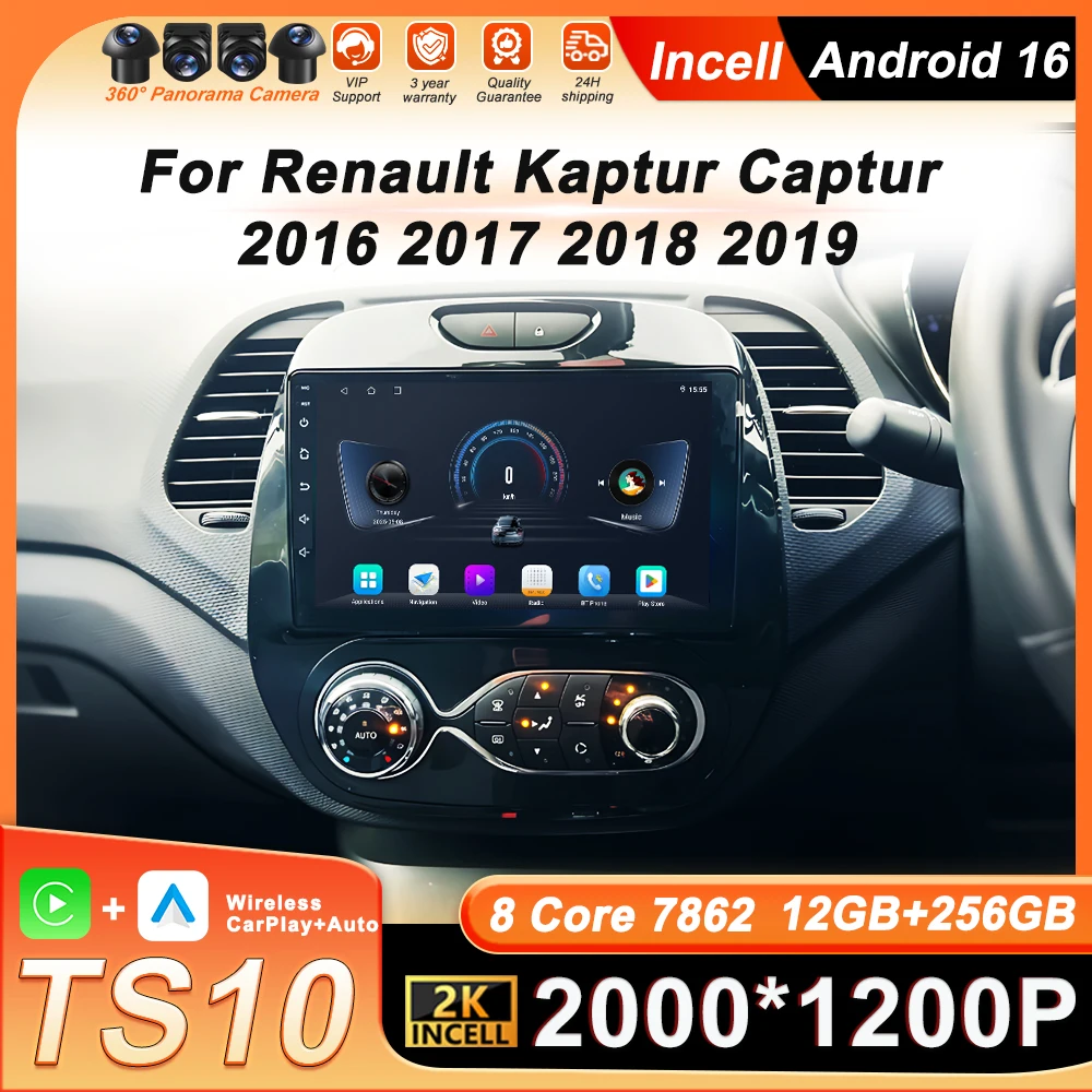 Autoradio Android 16 per Renault Kaptur Captur 2016 2017 2018 2019 con Carplay Wireless e Android Auto, Unità Stereo a 8 Core