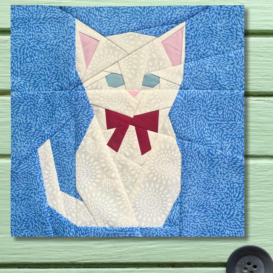 Modello FPP Gattino con fiocco Foundation Paper Piecing 25,4 x 25,4 cm o 10 pollici Design per blocco quilt Foundation Paper Piecing PDF