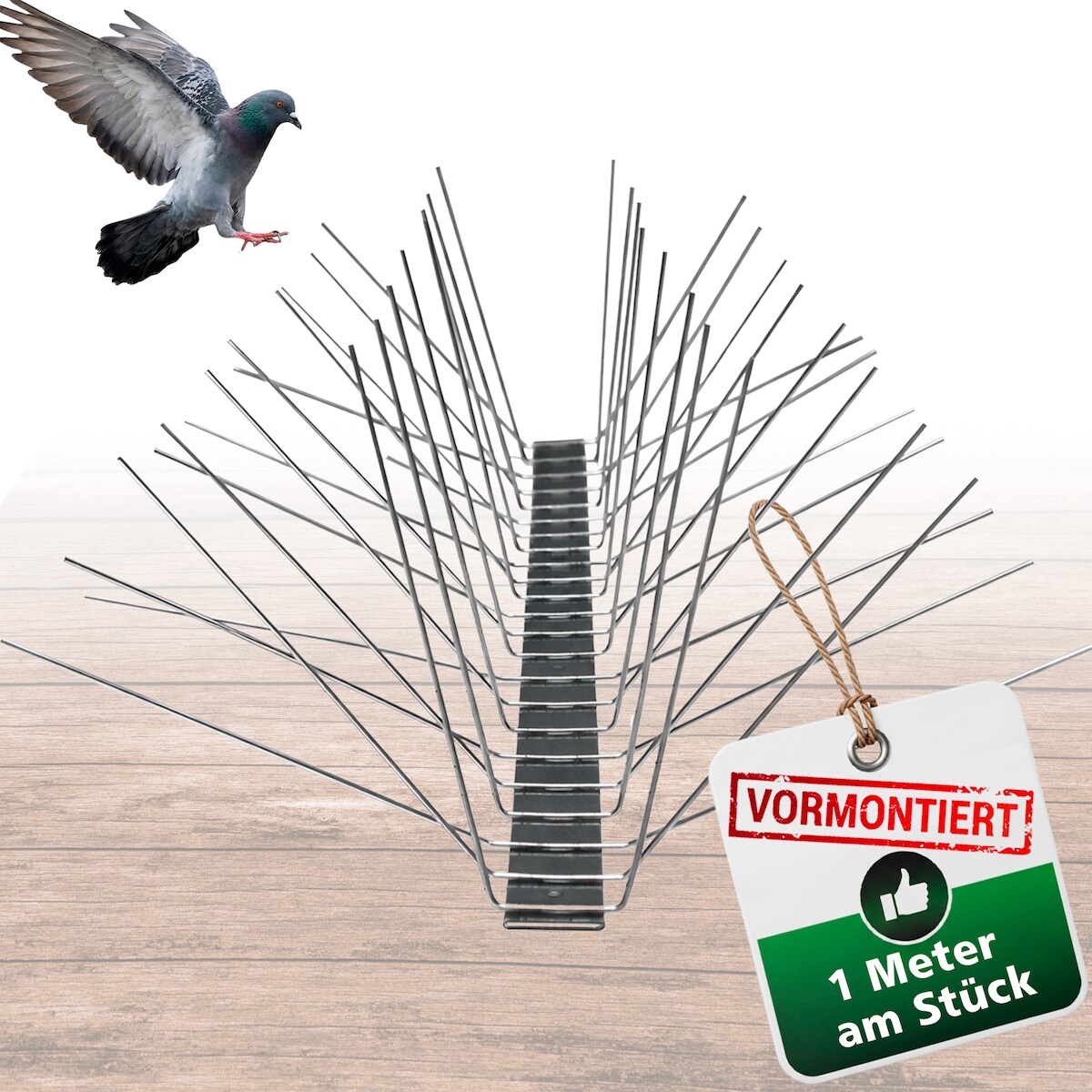 PRIOstahl Taubenabwehr Vogelschreck 6-reihig 1 Meter (1 x 100cm Spikes) Vogelabwehr aus Edelstahl Image