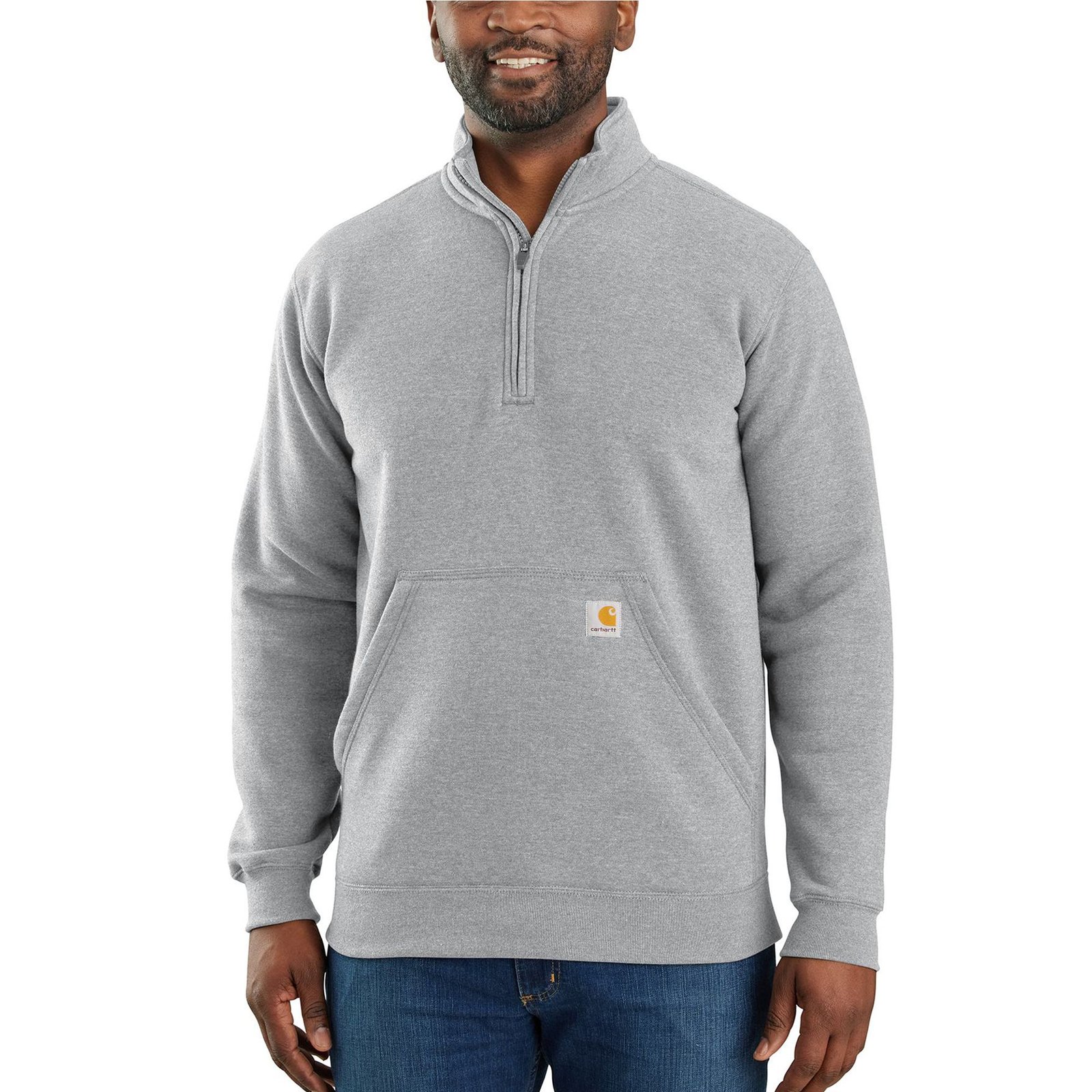 Carhartt Men's Marquette 1/4 Zip Mock Neck Sweatshirt (Size 3XT) Heather Grey, Poly + Cotton