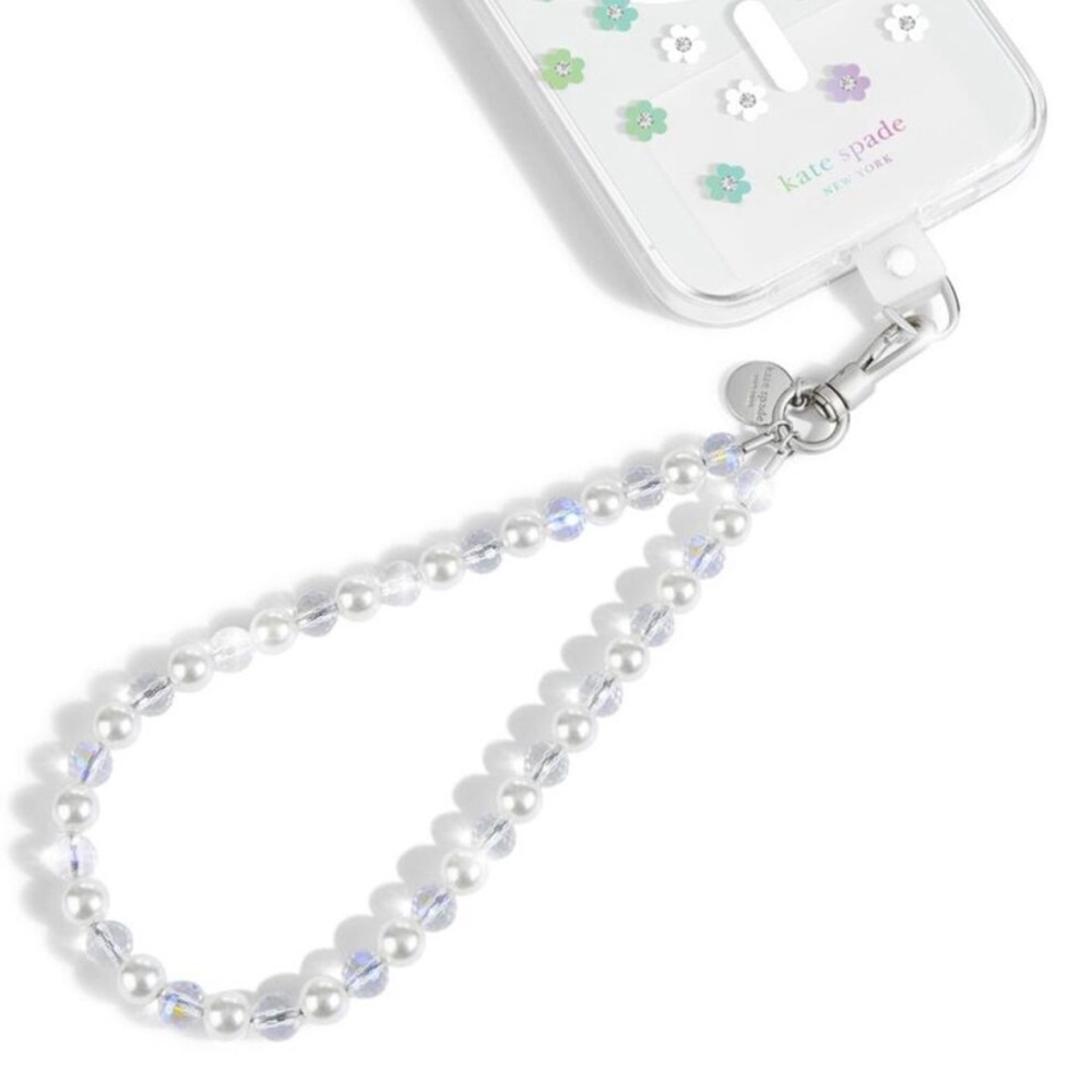 Kate Spade Cell Phones & Accessories | Kate Spade Clear Floral Phone Strap In Sea Pearl And Silver | Color: Silver/White | Size: Os