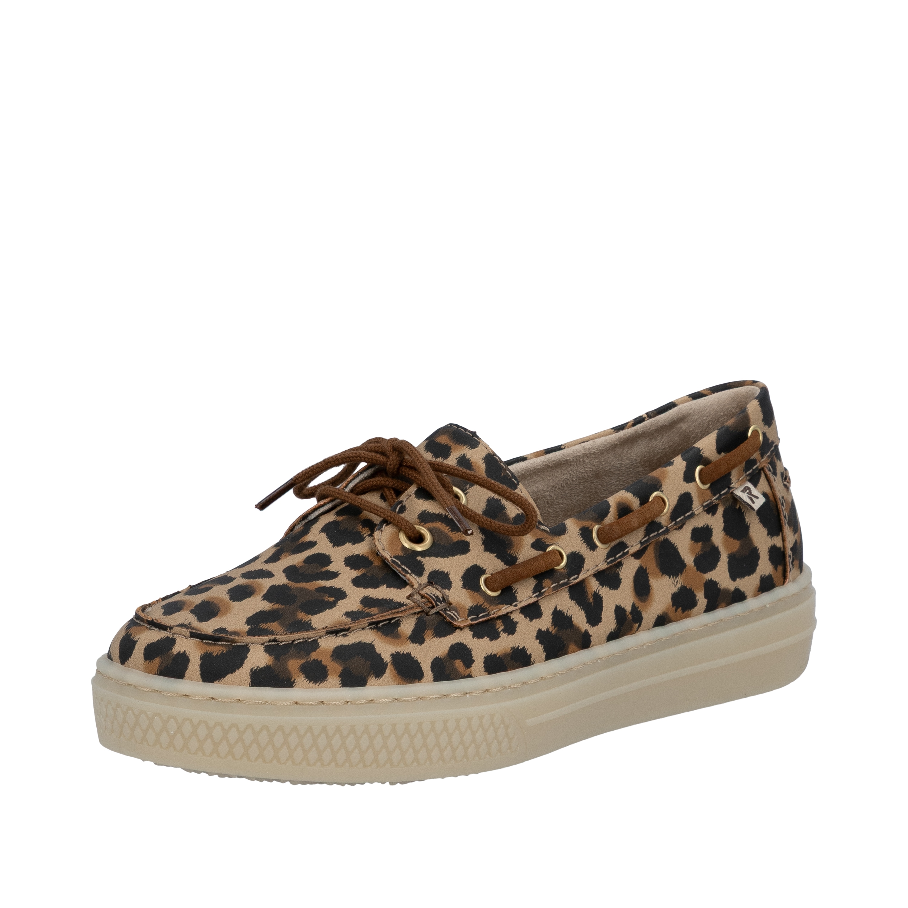Bootsschuh RIEKER, Damen, Gr. 42, leo, Lederimitat, animal-print, Schuhe Bootsschuh, Schnürer, Mokassin, Halbschuh im Leo-Look
