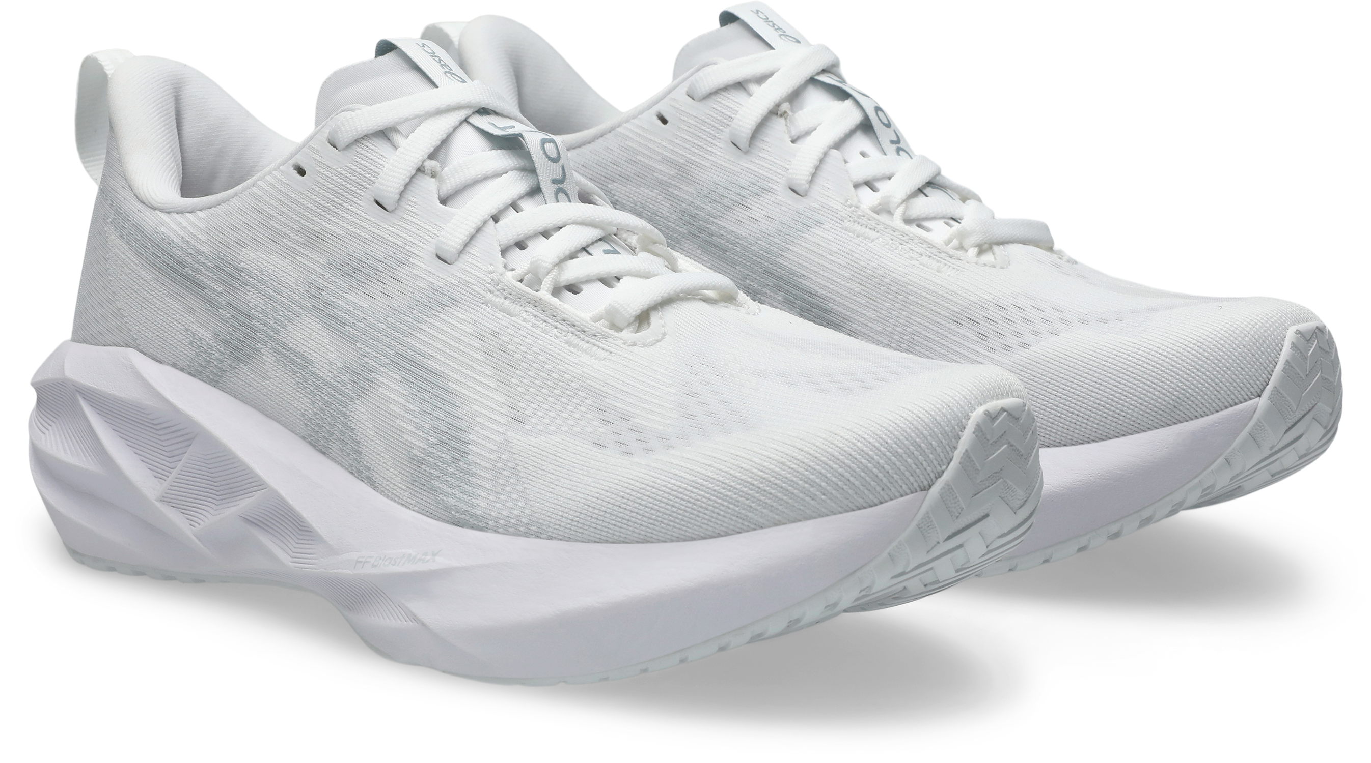 Laufschuh ASICS "NOVABLAST 5", Damen, Gr. 41,5, weiß, piedmont grau, Synthetik, Schuhe Laufschuh