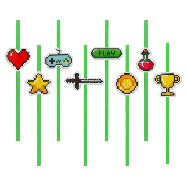 8 Trinkhalme `Game On` Gaming Party Image