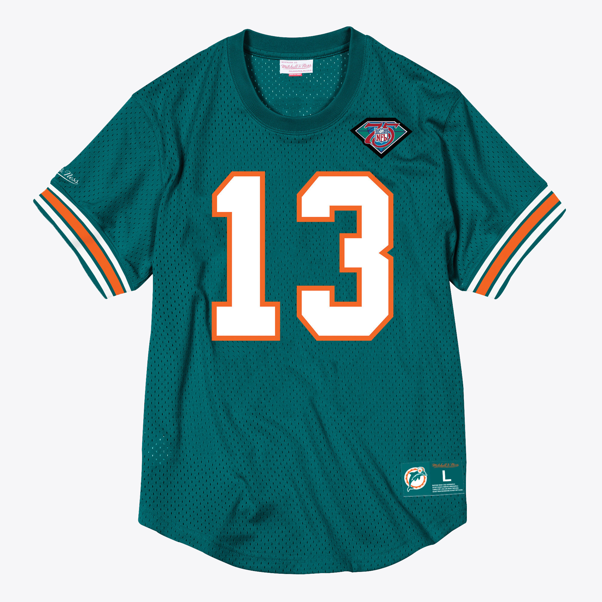 Miami Dolphins Mitchell & Ness Mesh-Rundhalsausschnitt mit Namen und Nummer Dan Marino Image