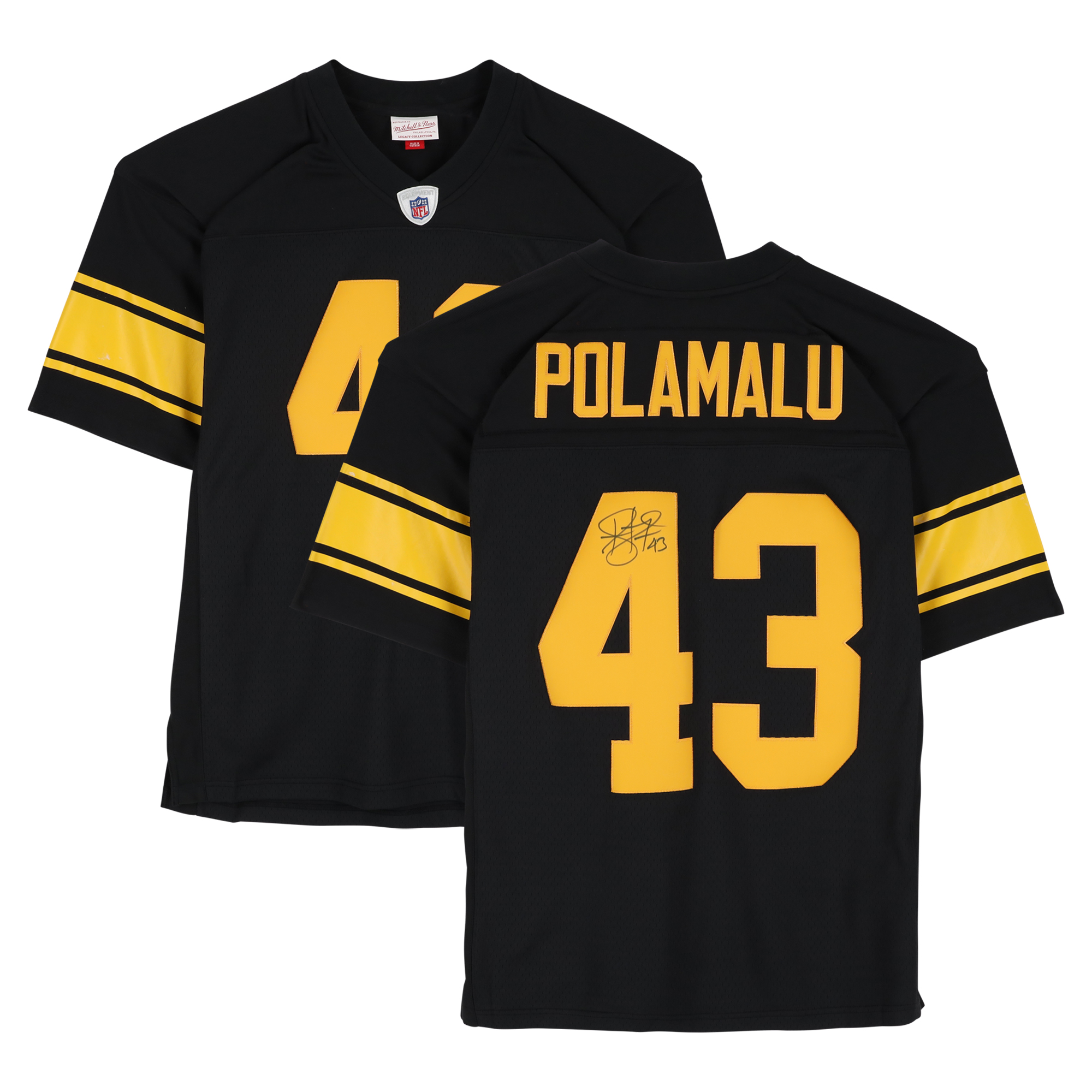 Von Troy Polamalu signiertes schwarzes/gelbes Mitchell & Ness 2008 Auswärtstrikot der Pittsburgh Steelers Image