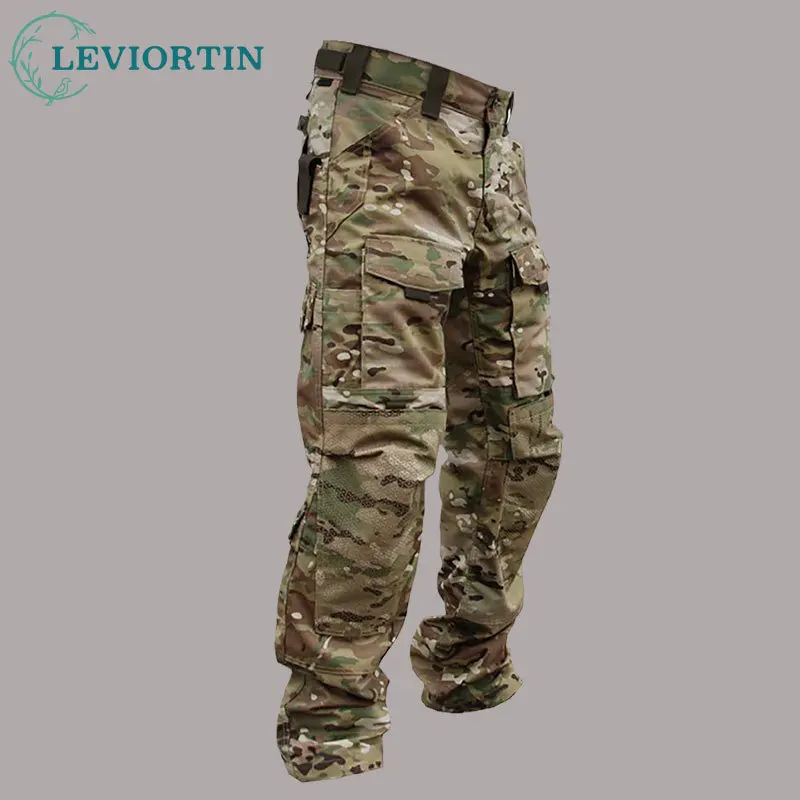 Herren Outdoor lose Multi Pocket Workwear Hosen taktische strap azier fähige Trainings hose Militär kampf verschleiß feste Wander hose Image