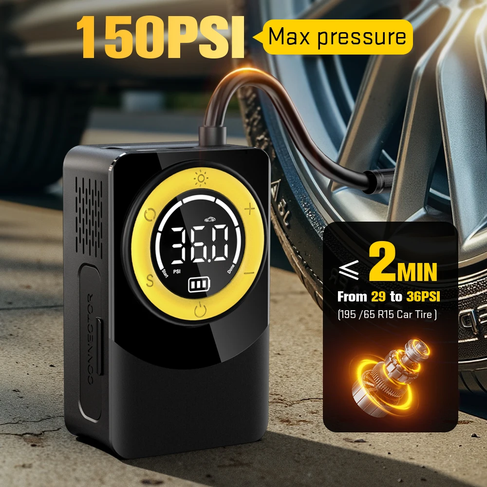 Carsun Auto-Reifendruckmessgerät (150 psi): tragbar, kabellos, leicht, Luftkompressor, Smart Start/Stop, Multi-Mode Image