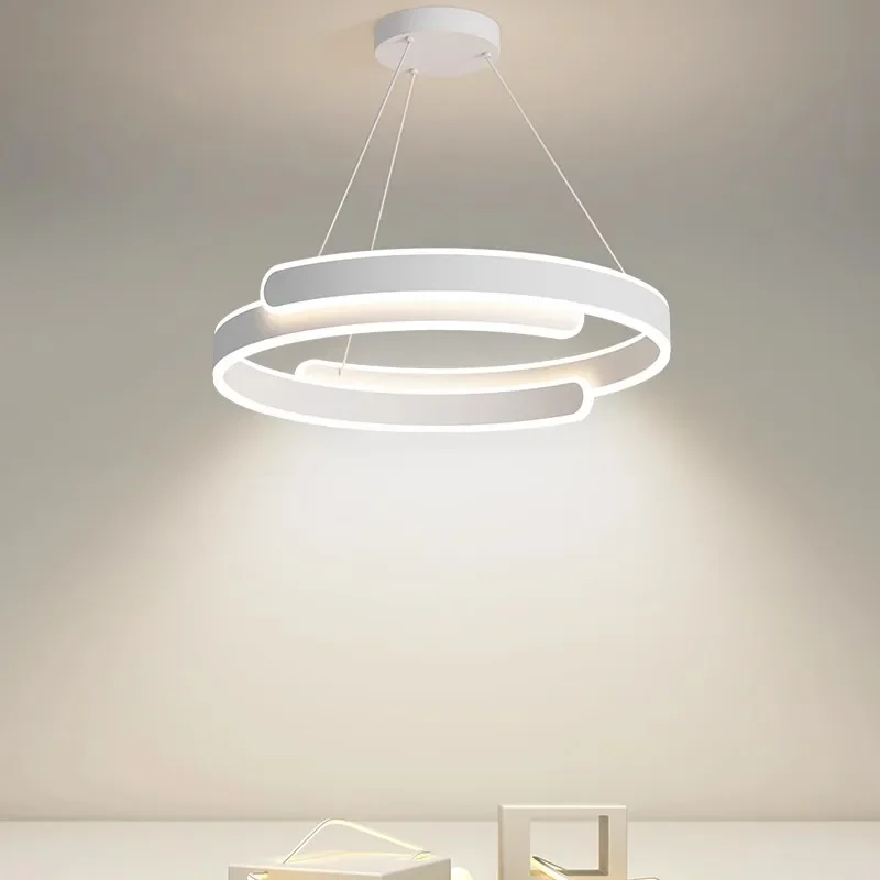 Einfache moderne Wohnzimmer Pendelleuchte cremiger Stil High-End atmosphärische Schlafzimmerleuchte LED nordische Studie kreisförmige Ringlampe Image