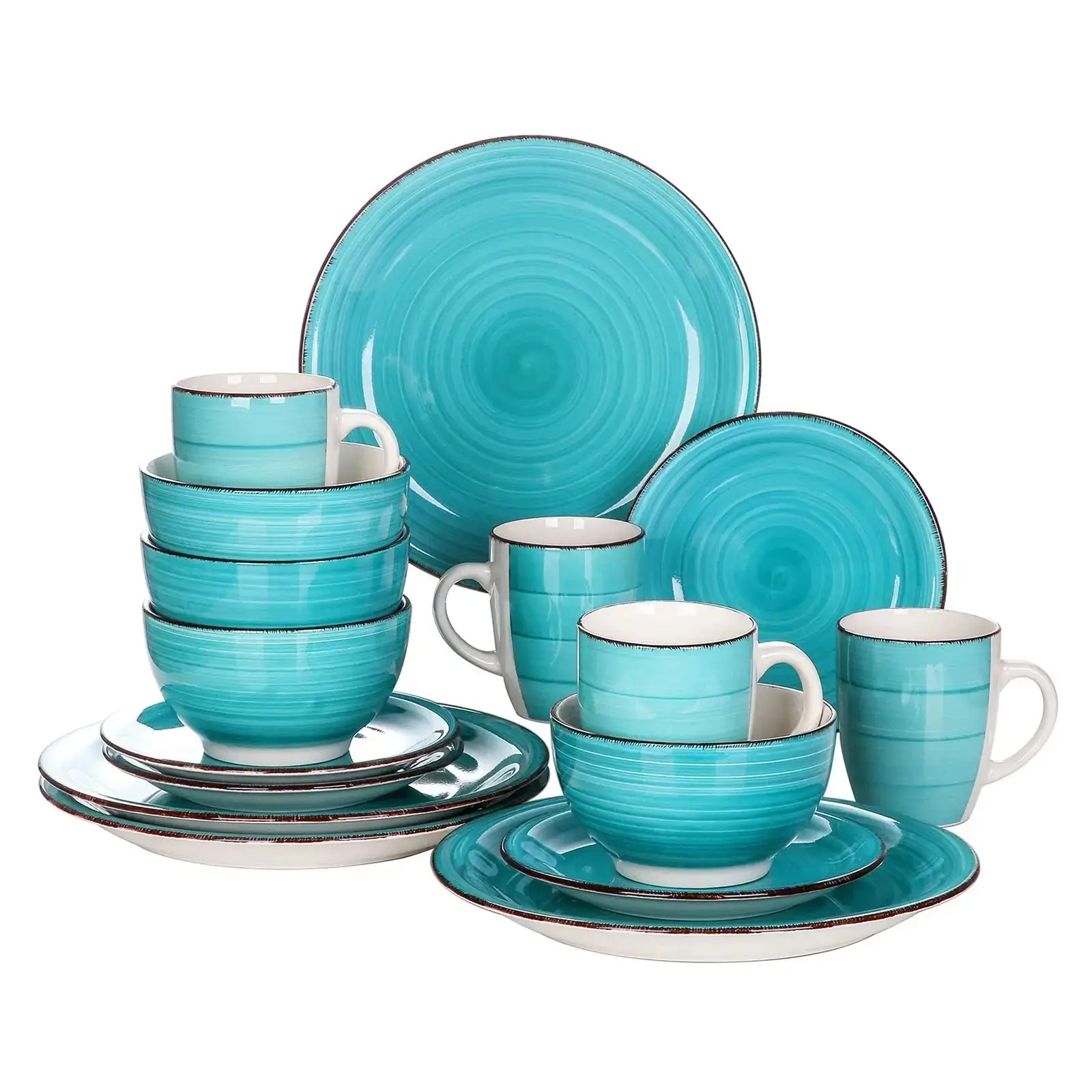 Vancasso Set di stoviglie in porcellana blu da 16/32 pezzi Set di piatti in ceramica vintage con piatto da pranzo da 4 pezzi, piatto da dessert, ciotola, set di tazze