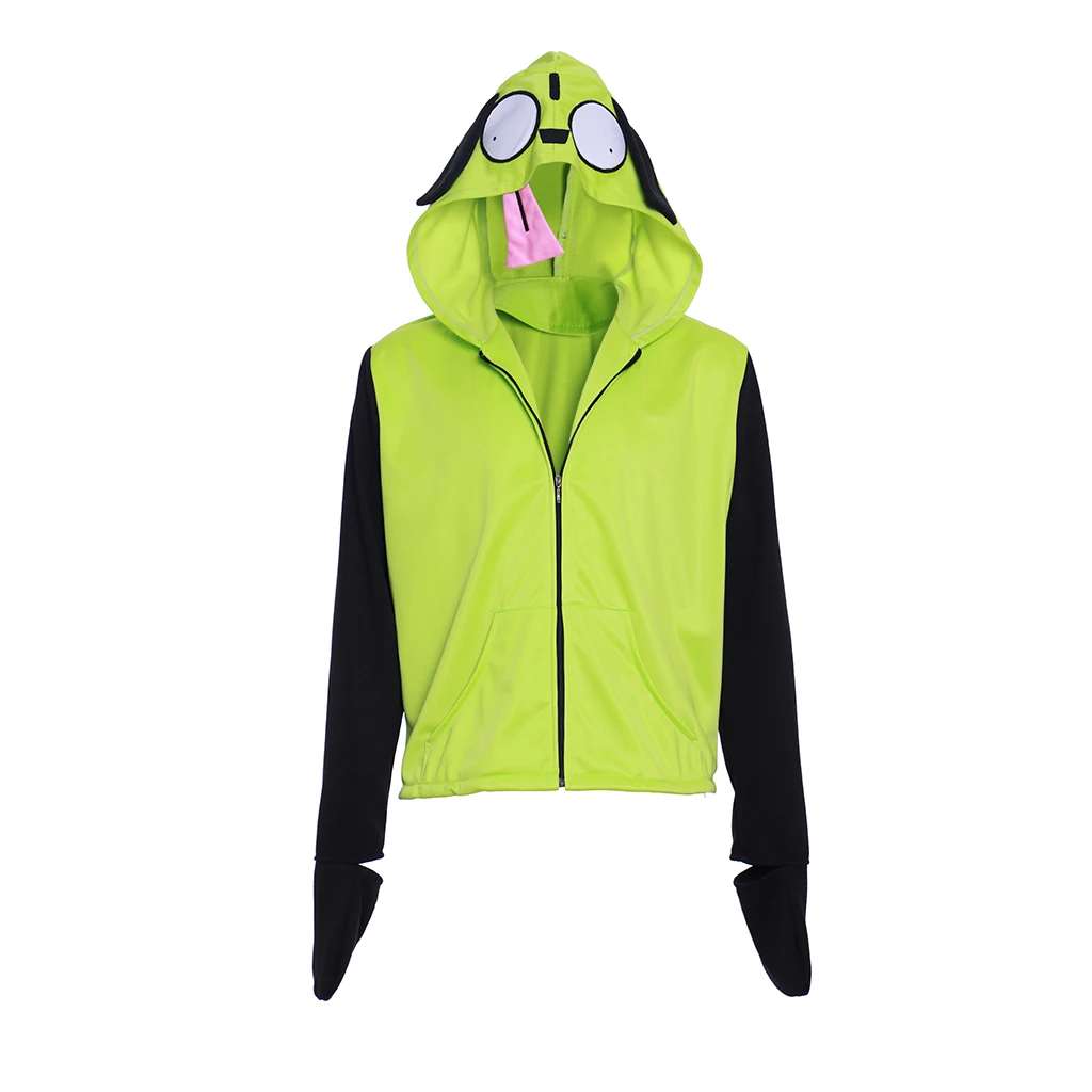 Anime Invader Cosplay Zim Kostüm Alien Zim Hoodie Grün Casual Sweatshirt Zip Up Jacken Halloween Karneval Mantel Outfit