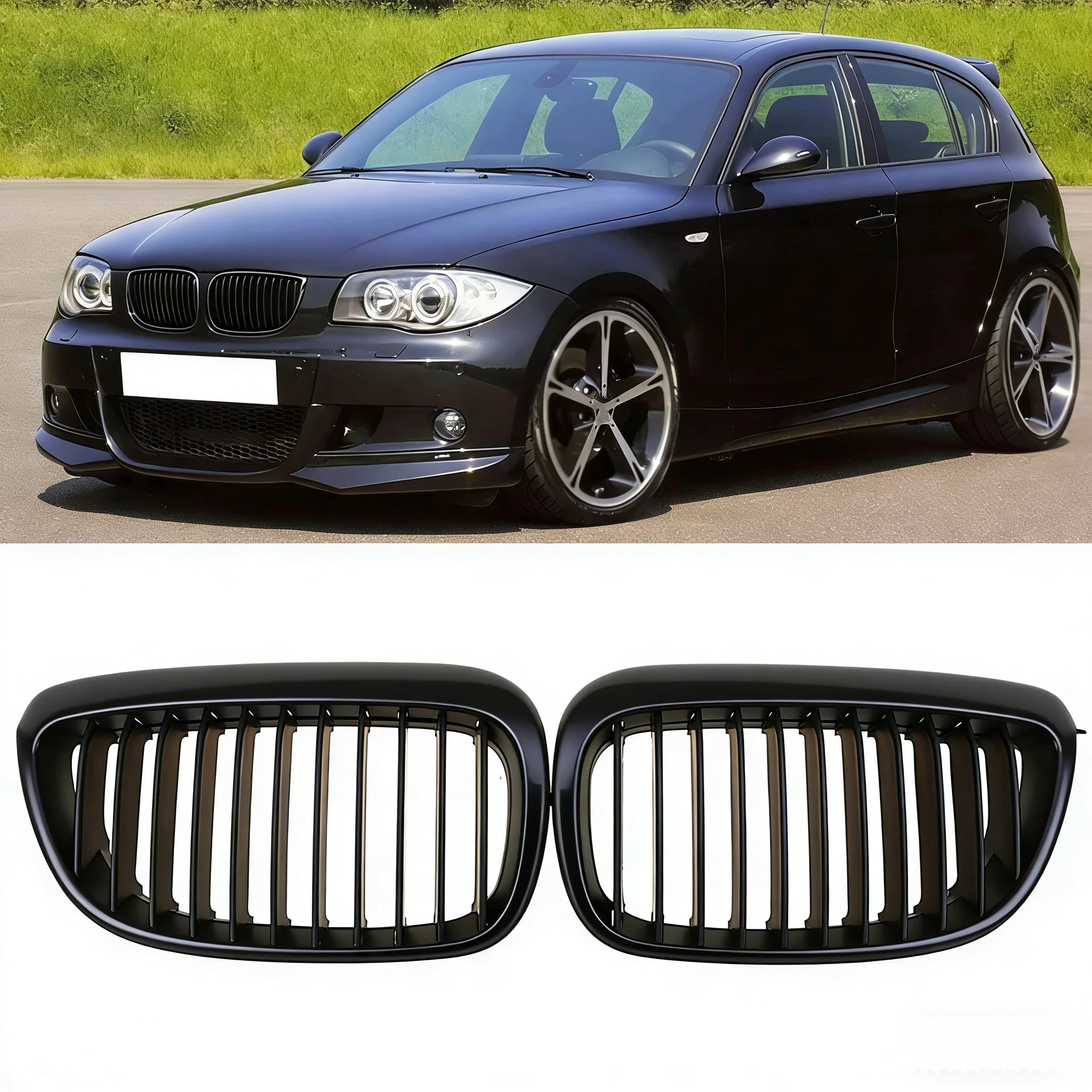 2PCS Per BMW E87/81 1 Serie 2004-2007 Pre-facelift Auto Paraurti Anteriore Rene Griglia Griglie Da Corsa Griglie Nero Opaco Auto Grill