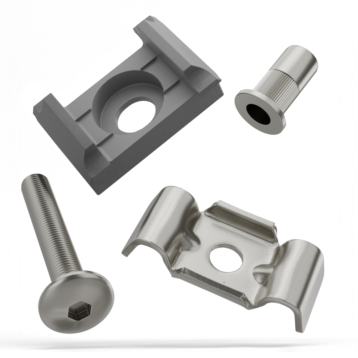 Qualinos 50 Stück Silber 9006 Befestigungsset für Doppelstabmatten V2A Edelstahl - Butterfly Universal Halter M8 Image