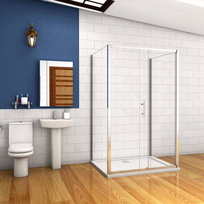 185 Cm Box Doccia A Tre Lati Porta Scorrevole Con Doppia Parete Fissa 170x76x76 Cm Vetro Temperato 5 Mm Trasparente Telaio Cromato Lucido
