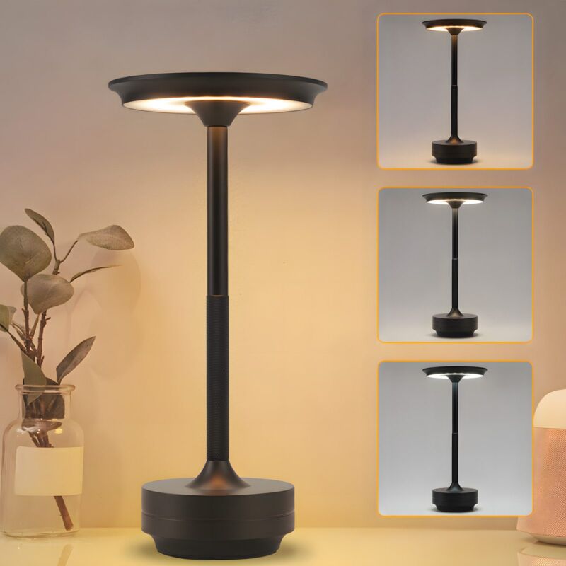 Lampada Da Tavolo Senza Fili, Lampada Da Comodino, Lampada Da Tavolo Ricaricabile A Batteria - Lampada Da Tavolo A Led Dimmerabile Al Tocco Con Ricarica Usb, Nera, Lampada Da Tavolo Moderna - Gbly