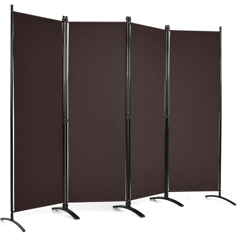 Costway - Paravento Da Interno In Metallo, Separé Divisorio Interno Pieghevole Con Piedini Stabili, Pannelli Divisori Per Interni Per Casa E Ufficio (marrone, 220 X 173 Cm (4 Pannelli))