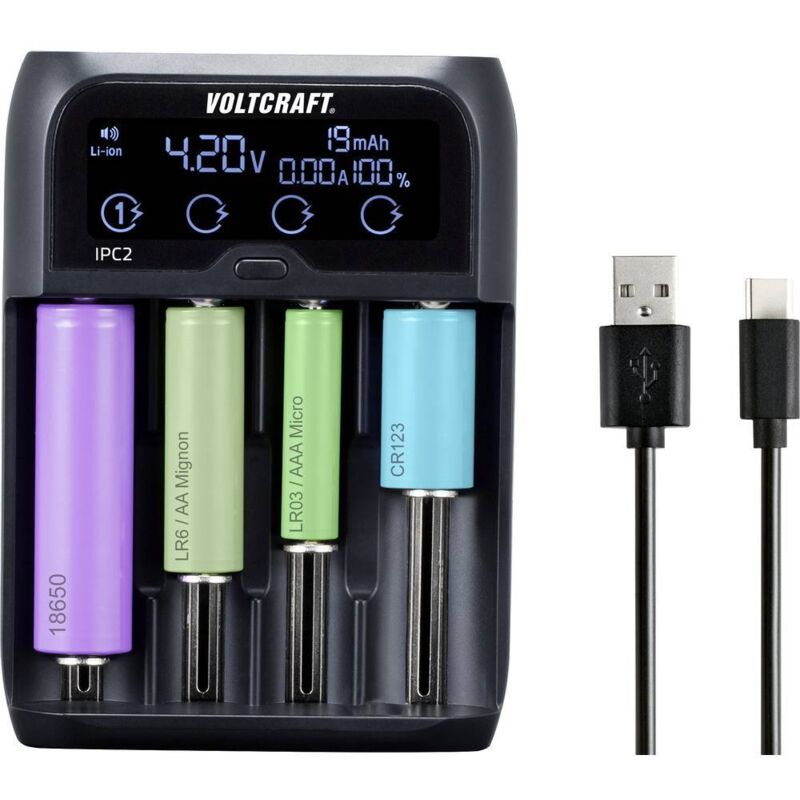 Voltcraft - Ipc-2 Caricabatterie Universale Nimh, Nicd, Liion, Lifepo Mini (aaaa), Ministilo (aaa), Stilo (aa), 1/2 Torci
