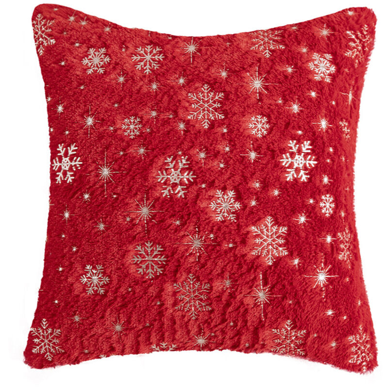 Federa Per Cuscino, Federa Per Cuscino Natalizio, Federa Decorativa Con Paillettes, Fiocco Di Neve Argentato, Per Soggiorno, Rosso, 40 X 40 Cm
