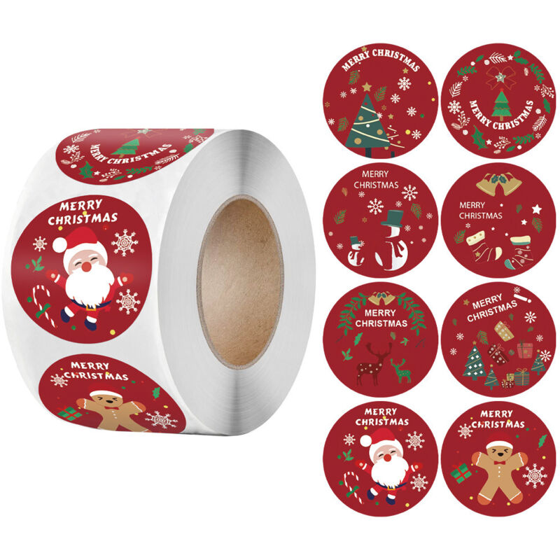 Carta Da Regalo, 500 Pezzi Di Etichette Regalo Di Natale, Etichette Adesive Di Natale, Etichetta Di Natale Da 1,5 Pollici, Albero Di Natale, Babbo Natale, Alce Di Natale, Campana Di Natale, Rotolo Di