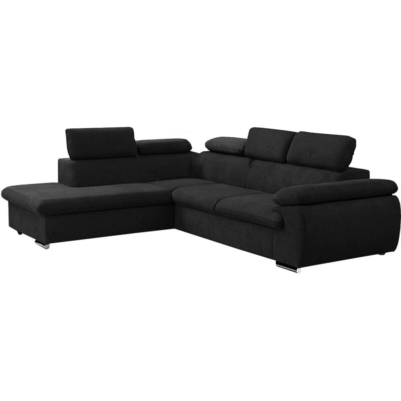 Vente-unique - Divano Letto Angolare Con Contenitore In Tessuto Nero - Angolo A Sinistra - Fabien