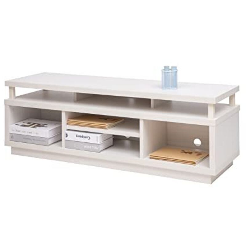 Porta Tv/mobile Tv/tv Porta Tv In Legno/porta Tv Con 5 Ripiani Aperti/tv Fino A 55, Legno Massello, Fori Passacavi, Ufficio, Soggiorno - Tv Cabinet Middle Ots-125m - Quercia Bianco - Iris Ohyama
