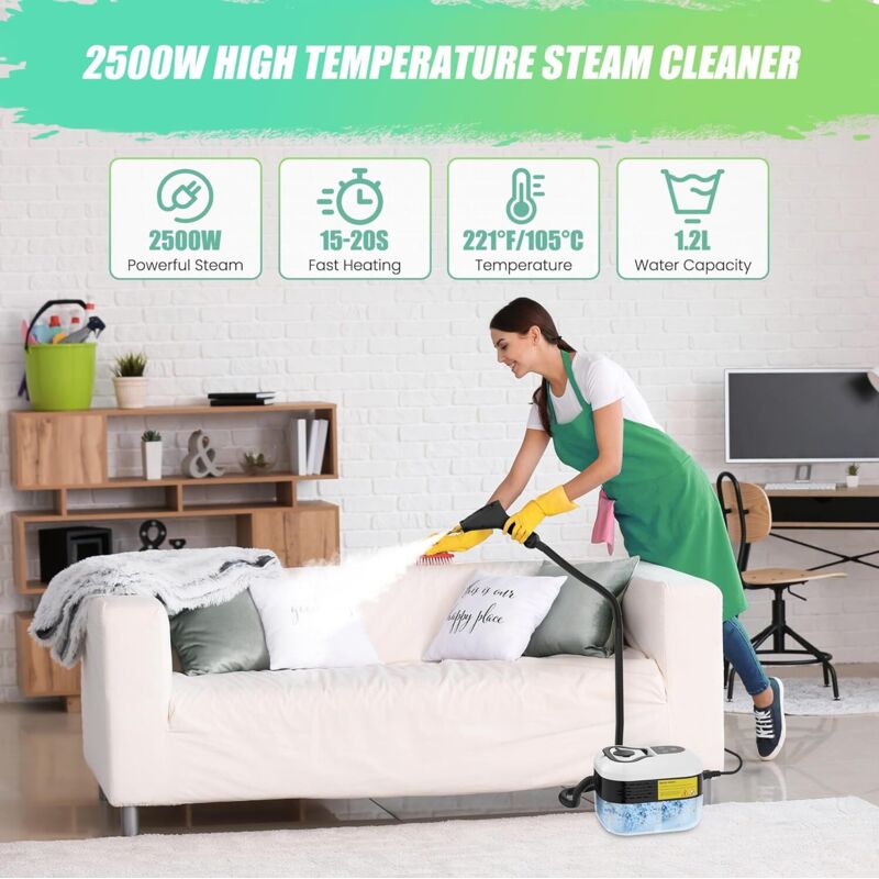 Pulitore A Vapore, Pulitore A Vapore Da 1500 W, Pulitore A Vapore Portatile Con Pulsante Touch Regolabile, 4 Testine, Riscaldamento 15s, Tubo Flessibile Rinforzato Per Pulitore A Vapore, Per Cucina, A