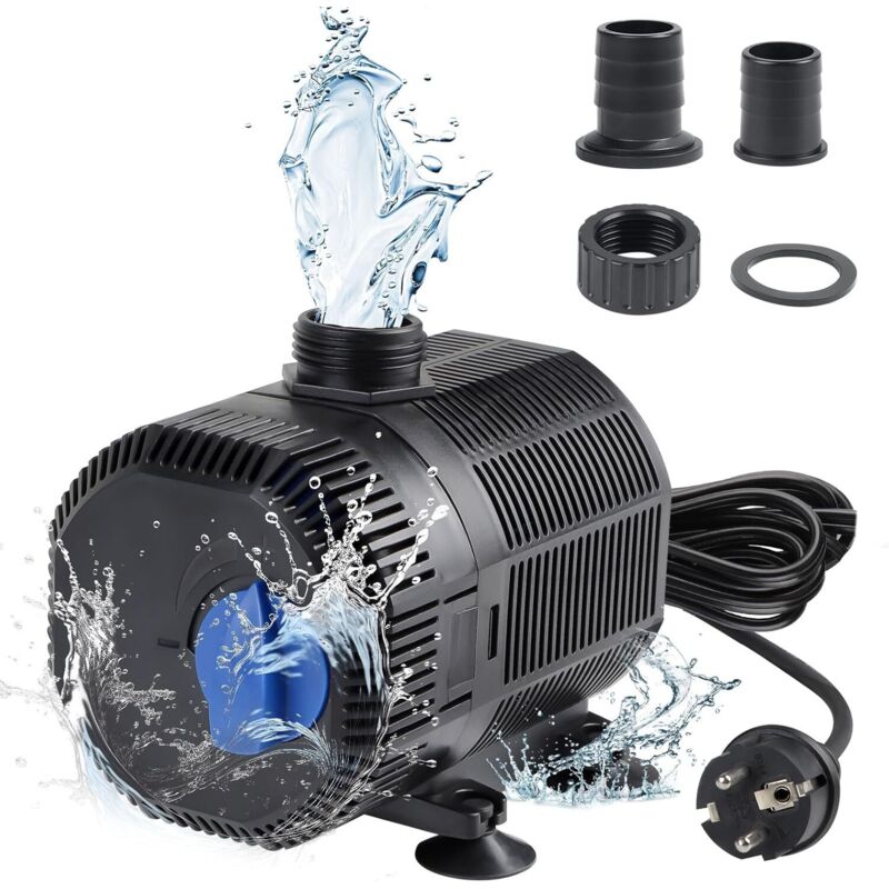 Pompa Per Laghetto, Pompa Filtro, Pompa Per Fontana, Pompa Per Acqua Da Esterno, 3000 L/h, Con Filtro, Pompa Sommergibile Per Acquario Da 55 W, Con Cavo Da 10 M E 2 Ugelli, Pompa Per Filtro Per Laghet
