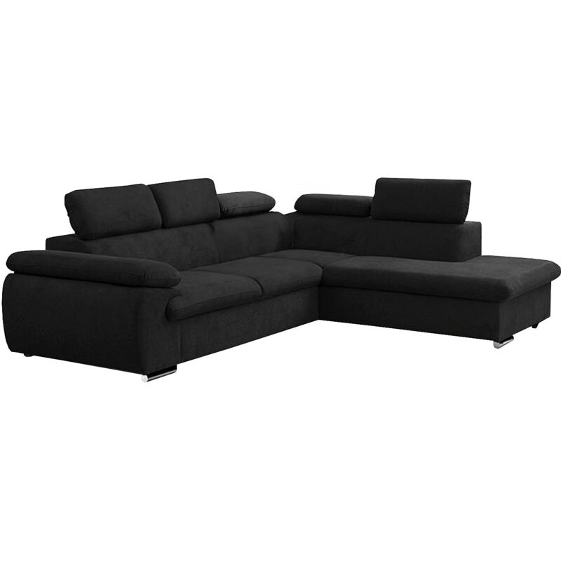 Vente-unique - Divano Letto Angolare Con Contenitore In Tessuto Nero - Angolo A Destra - Fabien