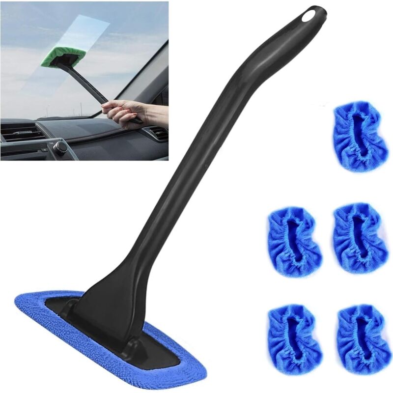 Kit Per La Pulizia Dei Vetri Dell'auto Con Flacone Spray - Strumento Per La Pulizia Dei Vetri Dell'auto Con Manico Rimovibile E 5 Panni In Microfibra Riutilizzabili - Detergente Portatile Per Vetri E