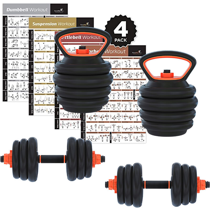 Bricozone - Set Di Pesi Kettlebell Manubri Regolabili E Bilanciere Multifunzione Palestra Per Casa Fitness Manubrio In Vinile Impugnatura Antiscivolo Body Building Esercizi 2 X 12.5 Kg