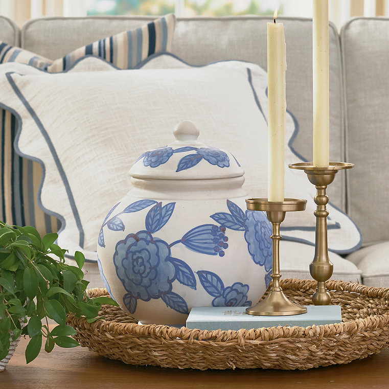 Blue Blossom Ceramic Lidded Vase - Grandin Road