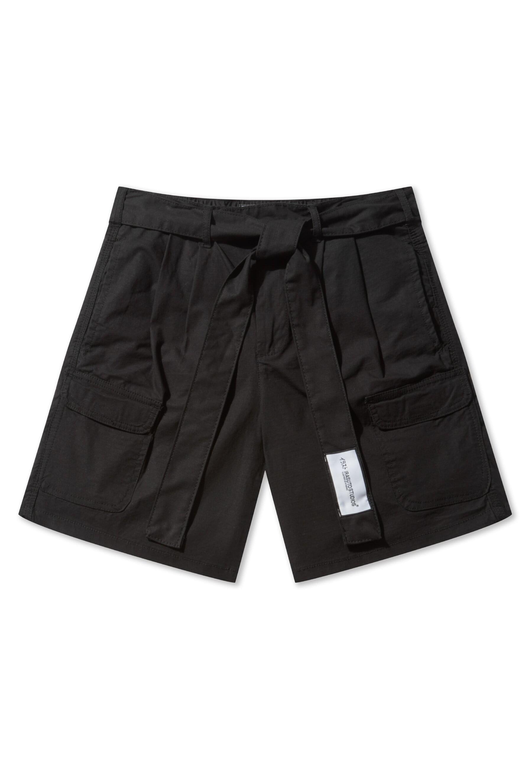 Cargoshorts IRASUTO STUDIOS "Irasuto Studios RIP STOP PLEATED SHORTS", Herren, Gr. XXL, US-Größen, schwarz, 70% Polyester, 30% Baumwolle, unifarben, normal, Hosen
