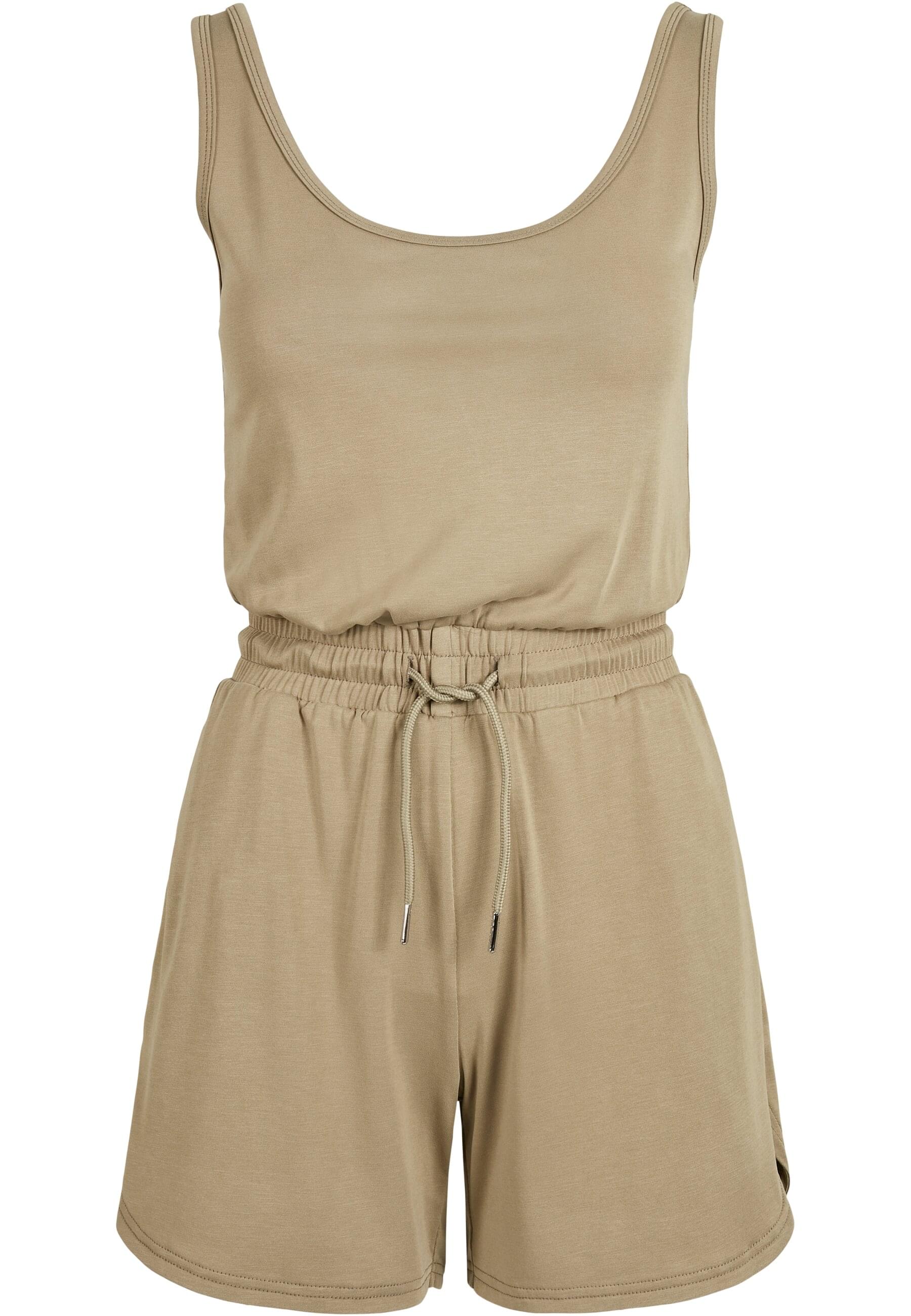 Jumpsuit URBAN CLASSICS "Urban Classics Damen Ladies Short Sleeveless Modal Jumpsuit", Damen, Gr. XXL, US-Größen, khaki, 77% Modal, 23% Polyester, unifarben, loose fit, Overalls Jumpsuit