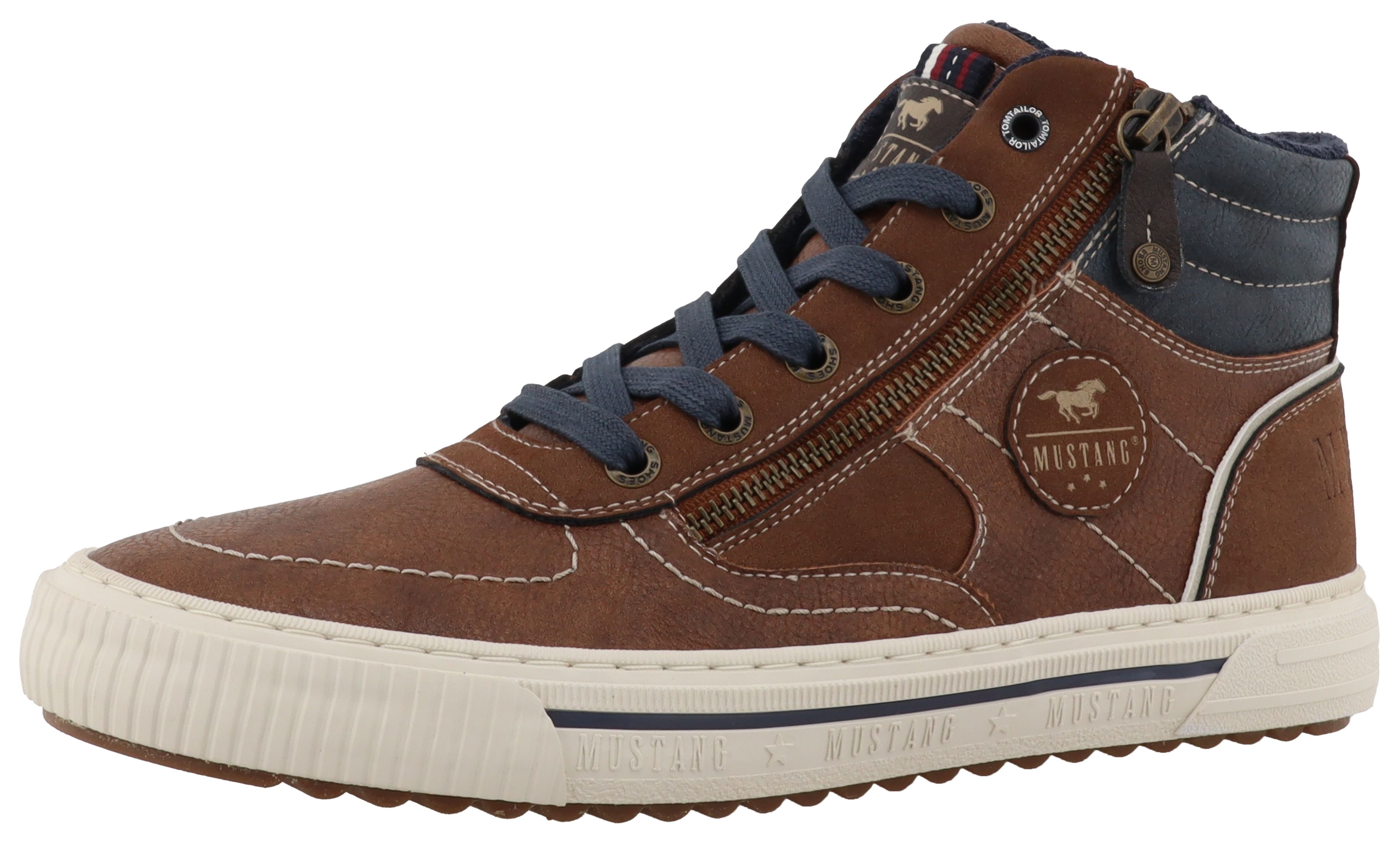 Sneaker MUSTANG SHOES "Masha", Damen, Gr. 50, braun, Lederimitat, Basic, Schuhe Sneaker, High Top Sneaker, Schnürboots mit Reißverschluss