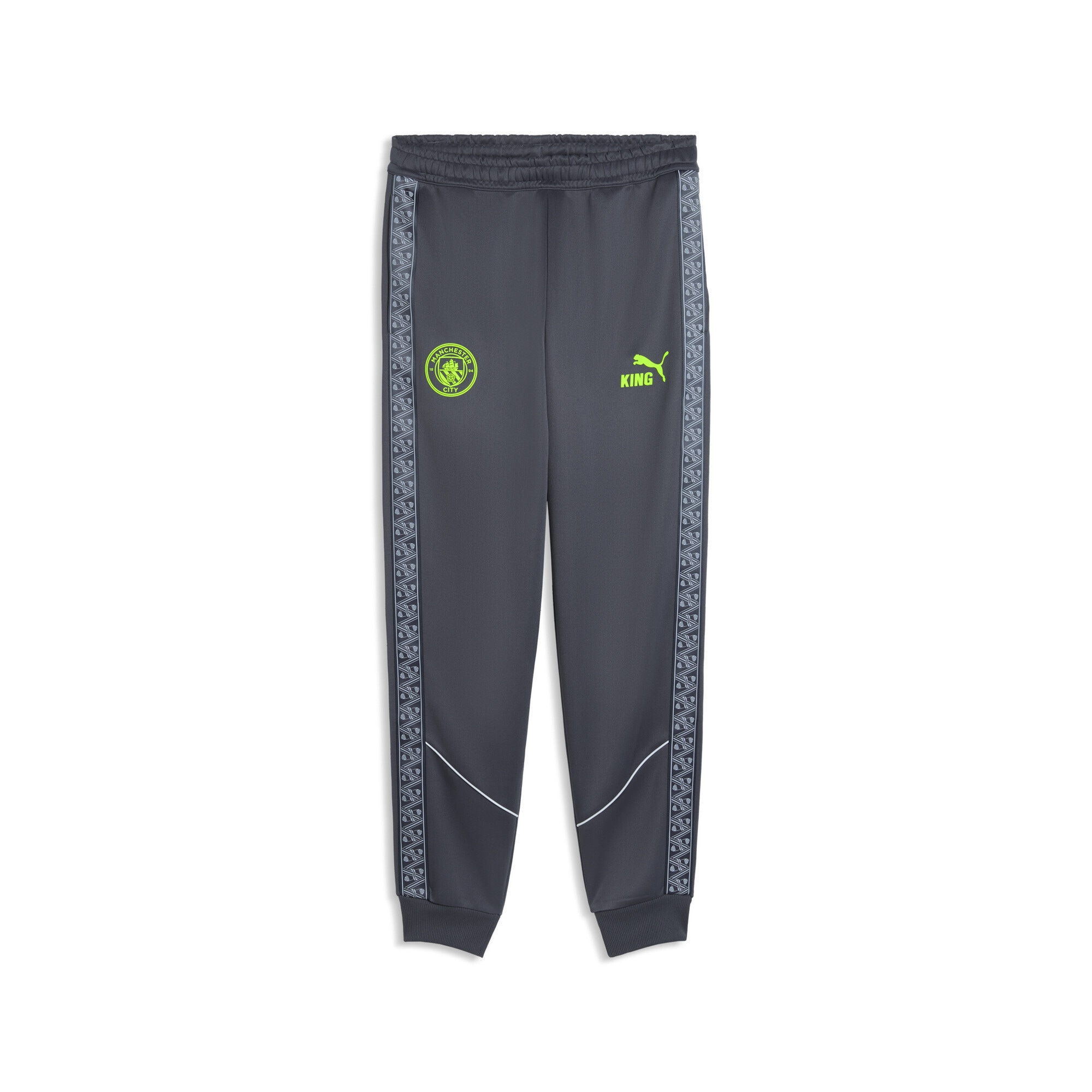 Sporthose PUMA "Manchester City KING Anthem Hose Herren", Damen, Gr. L, Normalgrößen, galactic gray pro grün, Obermaterial: 63% Polyester, 37% Baumwolle; Taschenfutter: 100% Polyester; Rippe: 7% Elasthan, 93% Polyester; Besatz: 100% Polyester, slim...
