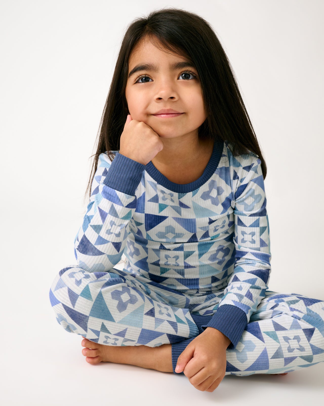Patchwork Indigo Ribbed Two-Piece Pajama Set - 9 - 10