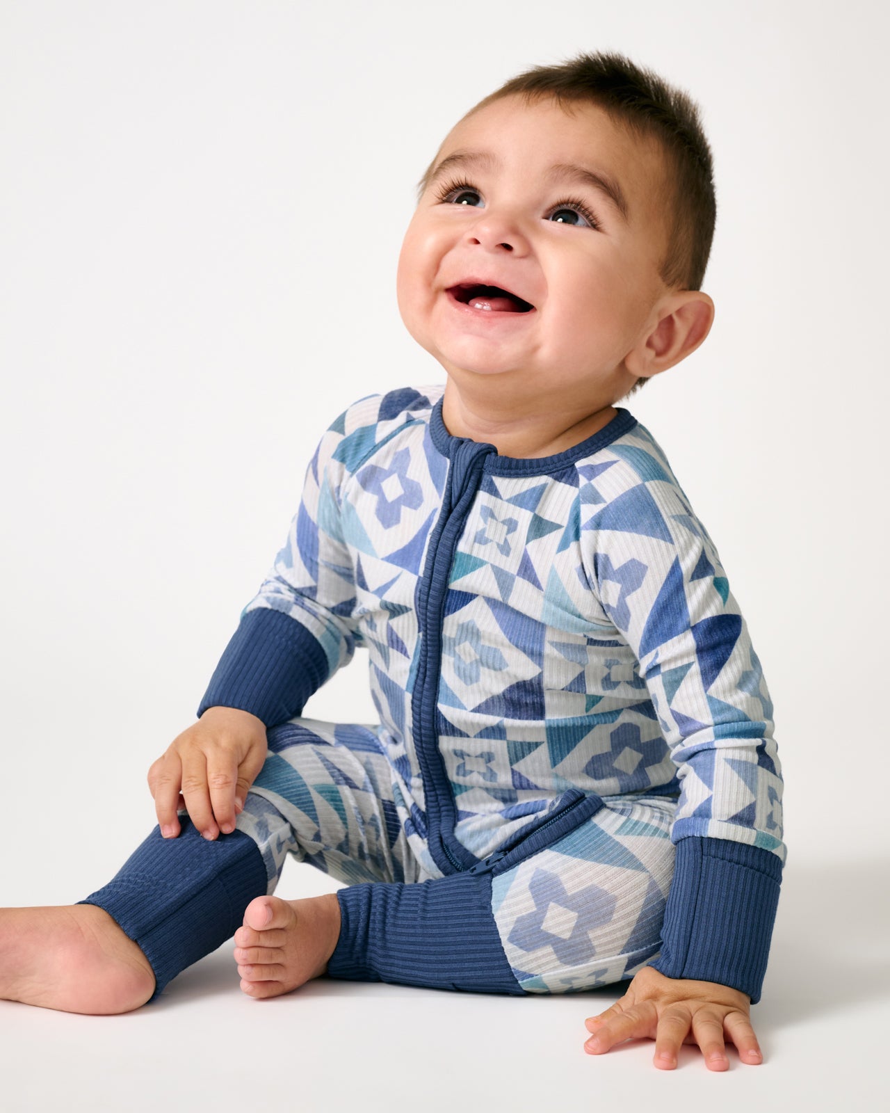 Patchwork Indigo Ribbed Zippy - 12-18 months