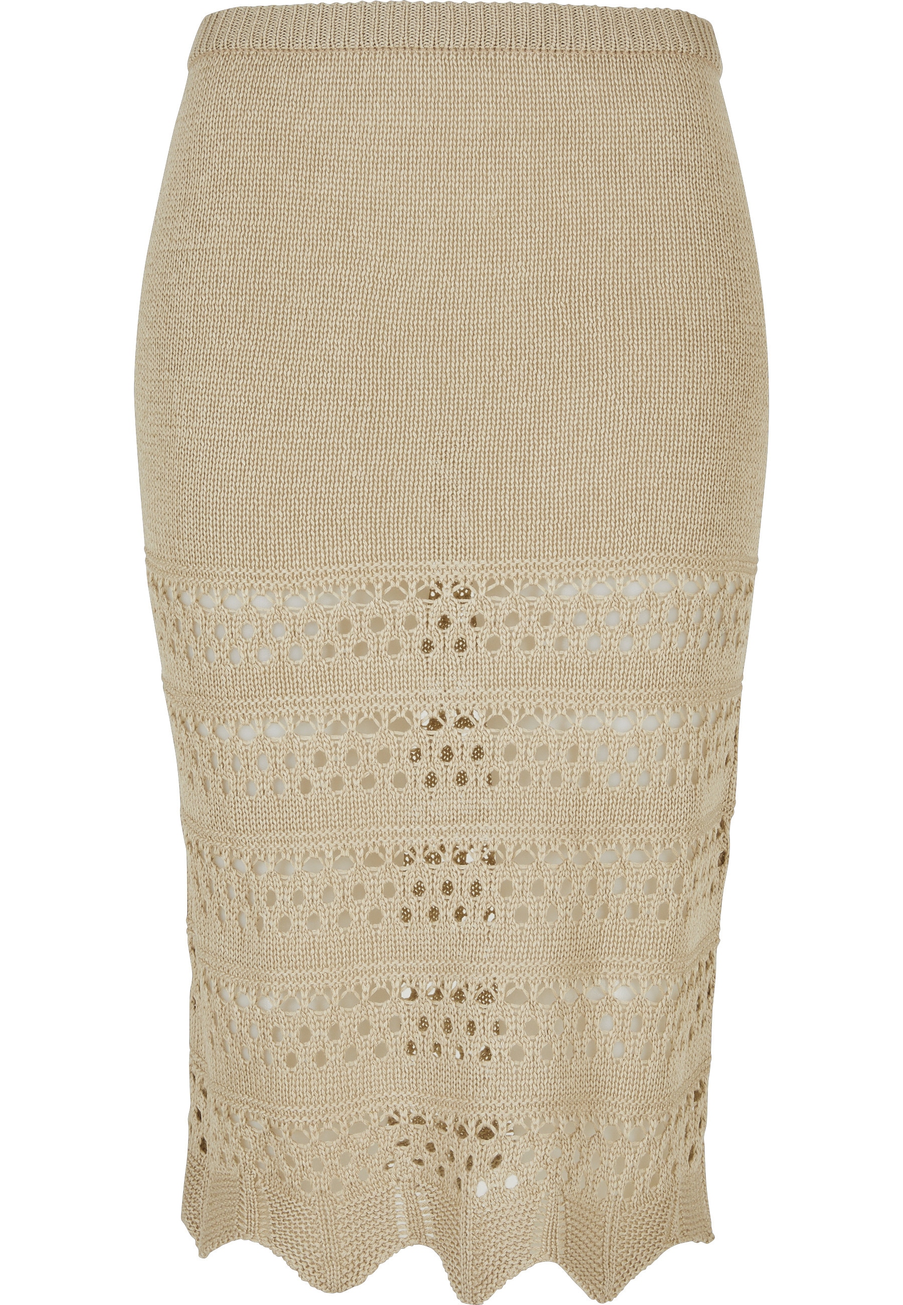 Sommerrock URBAN CLASSICS "Urban Classics Damen Ladies 3/4 Crochet Knit Skirt", Damen, Gr. L, softseagrass, 100% Polyacryl, unifarben, slim fit, Röcke Image
