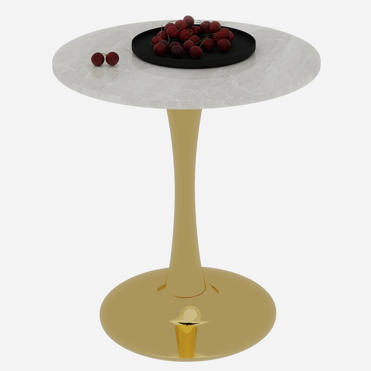 MODFU Couchtisch Beistelltisch rund Golden+Weiß 70x70x72 cm mit Marmoroptik Tischplatte, hochbeiniges minimalistisches Design für Wohn- und Essbereich Image