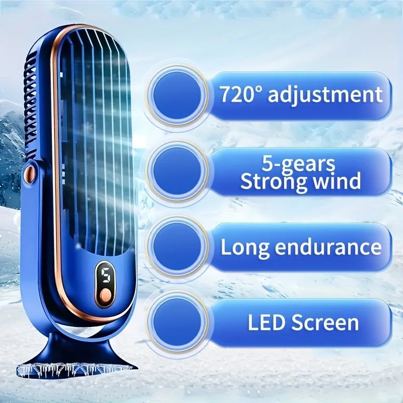 USB Desktop Tower Fan With LED Display, 5 Speed Quiet Desk Fan For Home Office Cooling white