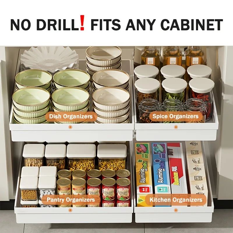 No Drill Slide Out Cabinet Organizer white 43 25cm 1pc